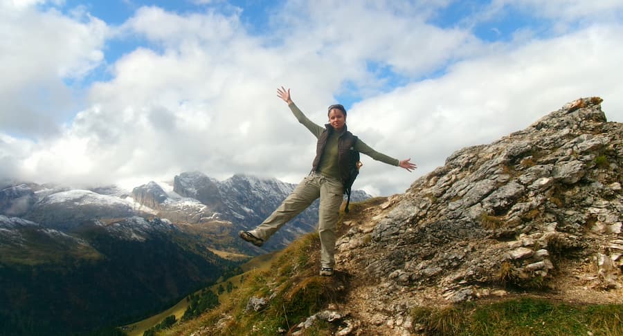 Arelene hiking up the Dolomites