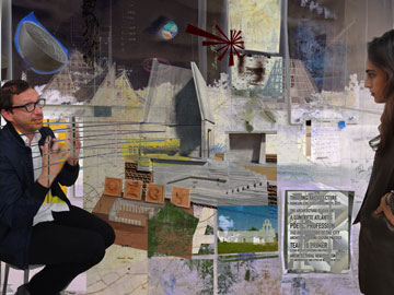 collage of design work with a student and professor interacting