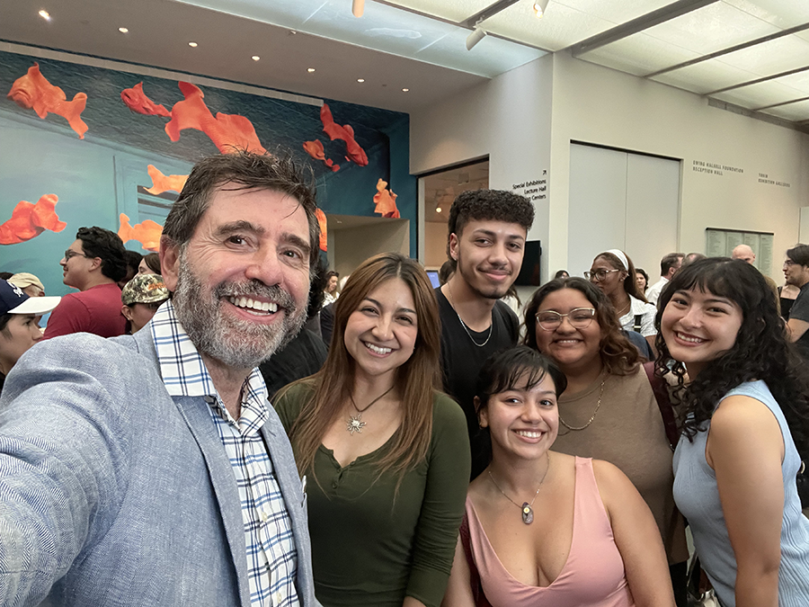 Michelangelo Sabatino, director of the School of Architecture + Planning, poses with students and attendees at the SA+P Lecture Series event, “Mediterranean Modern: Art & Architecture Between Classical and Vernacular Traditions,” held Sept. 8, 2026.