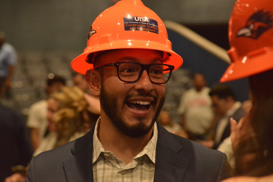 A student at the Hard Hat Ceremony