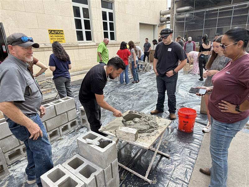 Students learn masonry construction techniques during UT San Antonio Masonry Day 2026.