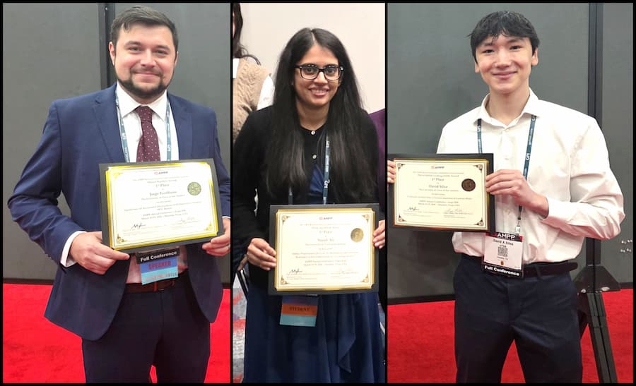 Nayab A. Ali, David Silva, and Jorge Escribano celebrating their wins.