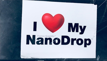Equipment with I love my NanoDrop sign
