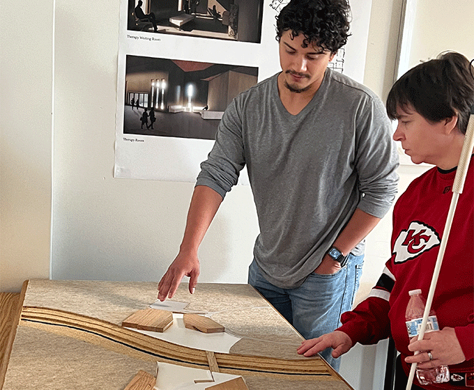 UTSA architecture students recently guided a visually impaired visitor through their designs.