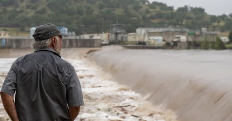 A Kerrville, Texas, resident watches the flooded Guadalupe River on July 4, 2025. Eric Vryn