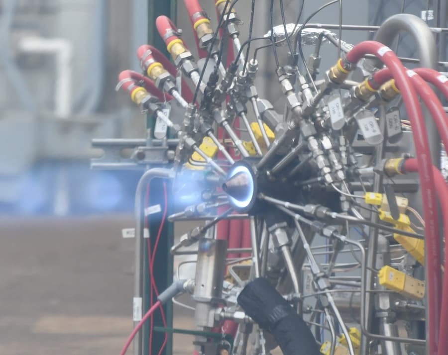 Metal 3D-printed rotating detonation engine, designed by MAIE GRA Joseph Hernandez-McCloskey and printed and tested at NASA Marshall Space Flight Center.