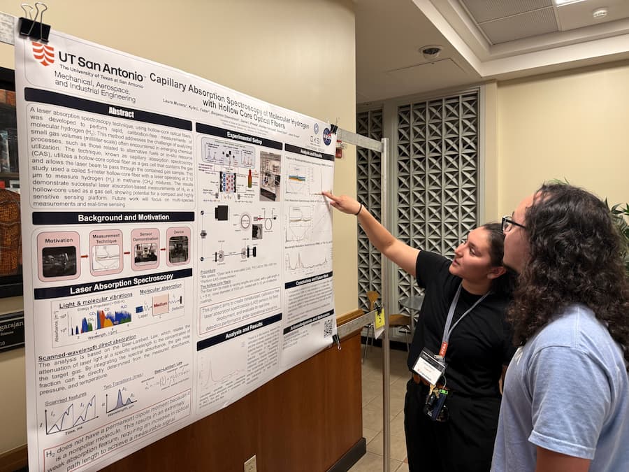 MAIE GRA Laura Munera presenting her work at UT San Antonio's first Space Technology Student Poster Day hosted by The Center for Space Technology and Operation Research.