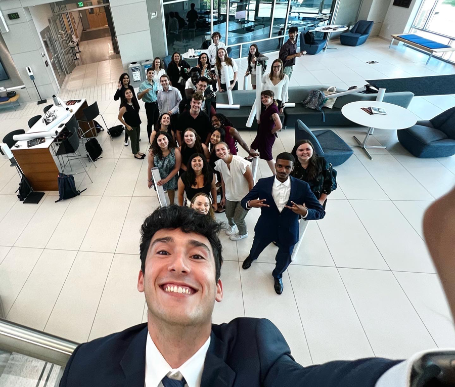 NHERI REU students pose for a selfie on one of the industry visits.