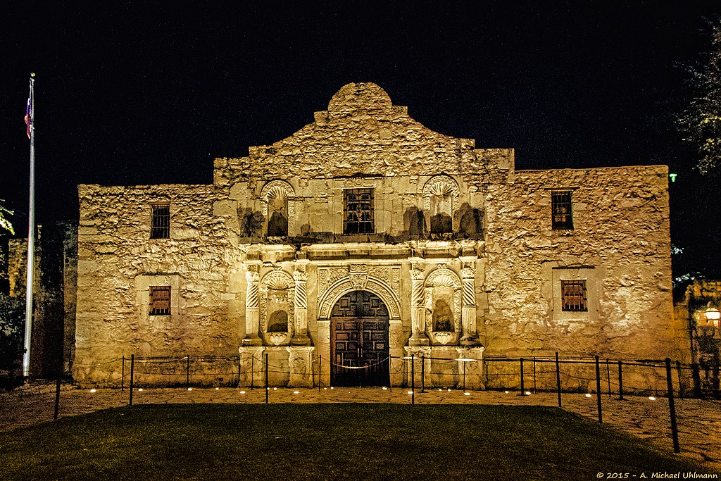The Alamo at night