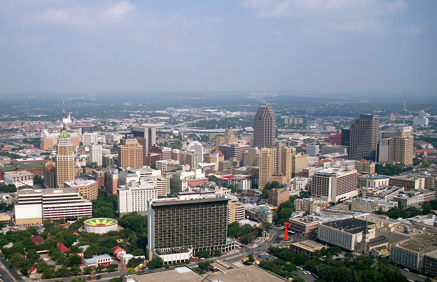 Aerial view of downtown San Antonio